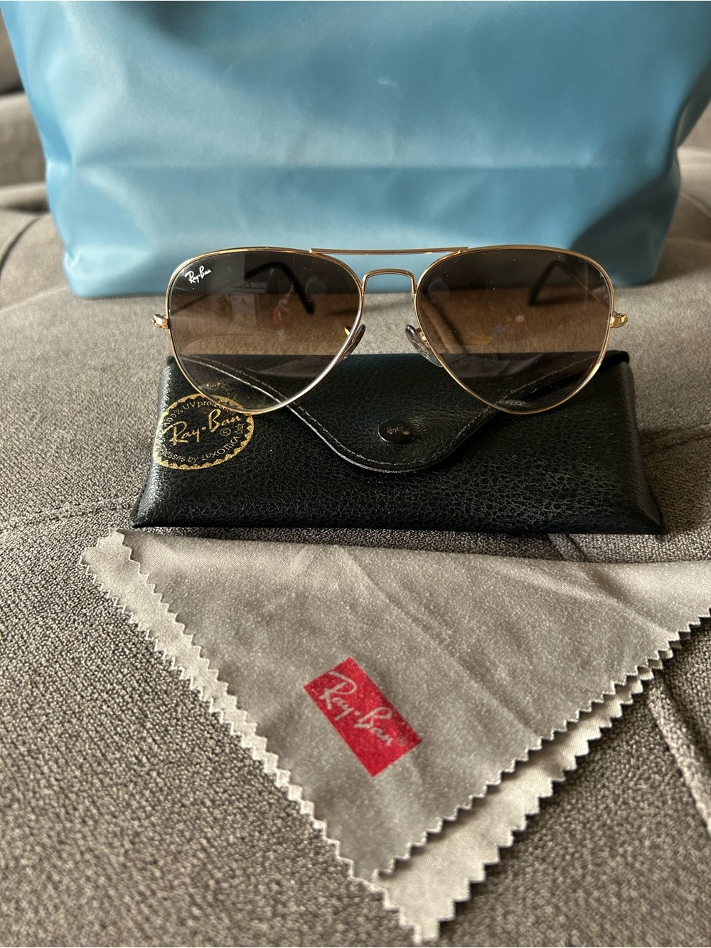 Ray-Ban Gold Frame Sunglasses with Brown Gradient Lenses